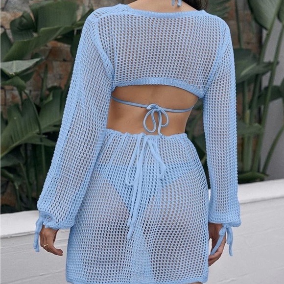 Swim suit cover up knit, Light Blue, Cutout Dress - Picture 2 of 8